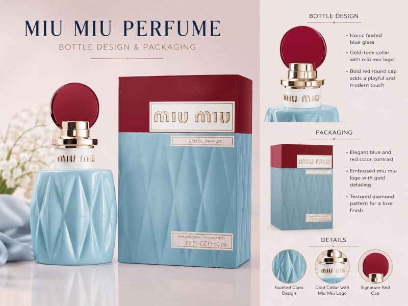 Elegant Miu Miu Perfume bottle design with quilted glass and luxury packaging