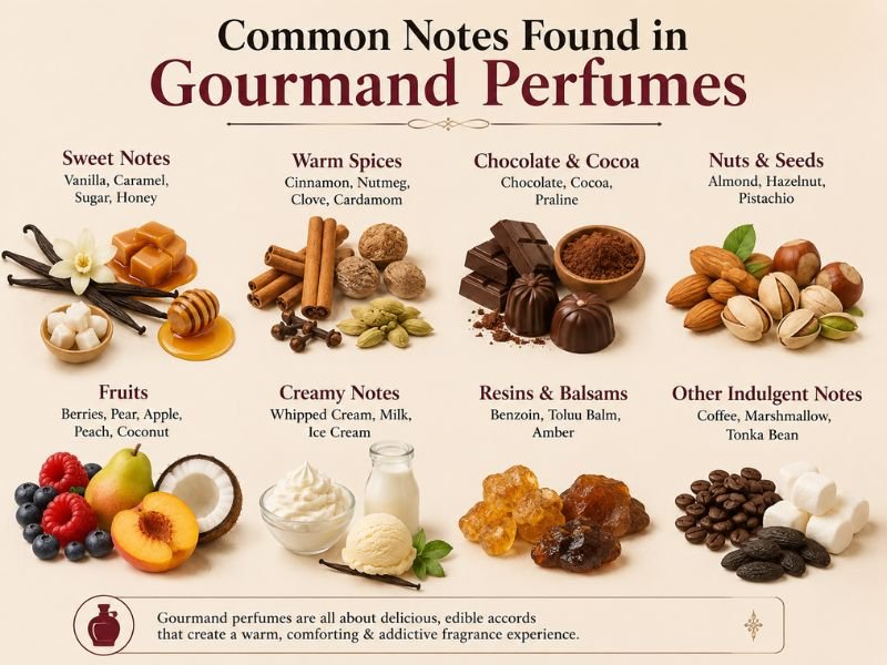 Common gourmand perfume notes including vanilla caramel chocolate coffee and honey Gourmand Perfume (2026):
