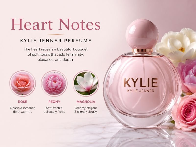 Floral heart notes of Kylie Jenner Perfume featuring jasmine rose and peony Kylie Jenner Perfume (2026)