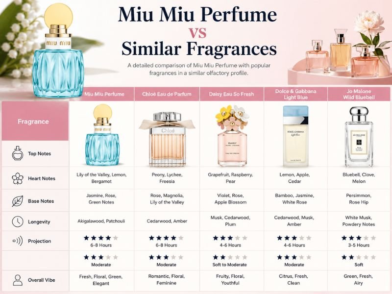 Miu Miu Perfume vs Chanel Chance Prada Paradoxe Gucci Bloom and Daisy fragrance comparison