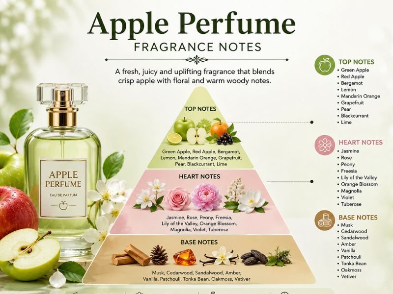 Apple perfume fragrance notes pyramid with top heart and base notes