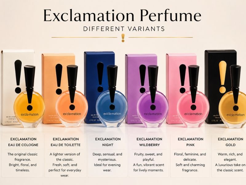 Different Exclamation Perfume variants and collection 2026