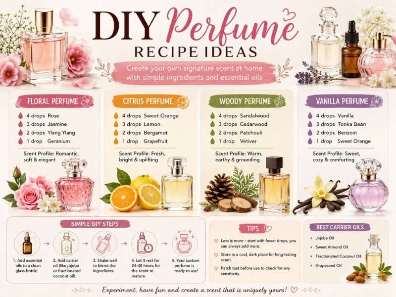 Homemade Perfume Recipes with Floral, Citrus and Woody Ingredients