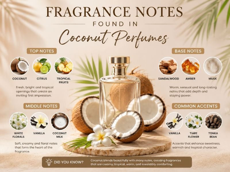 Coconut perfume fragrance notes including vanilla jasmine sandalwood and amber