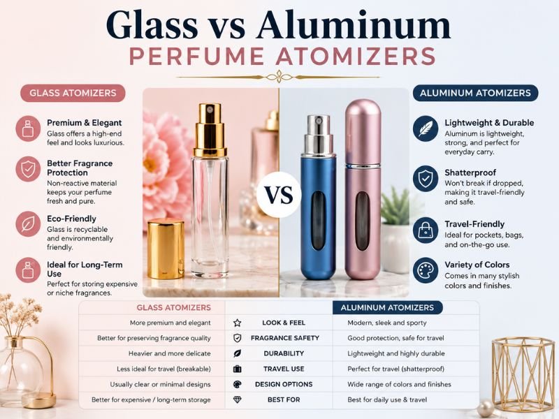 Glass vs aluminum perfume atomizer comparison for travel and everyday use