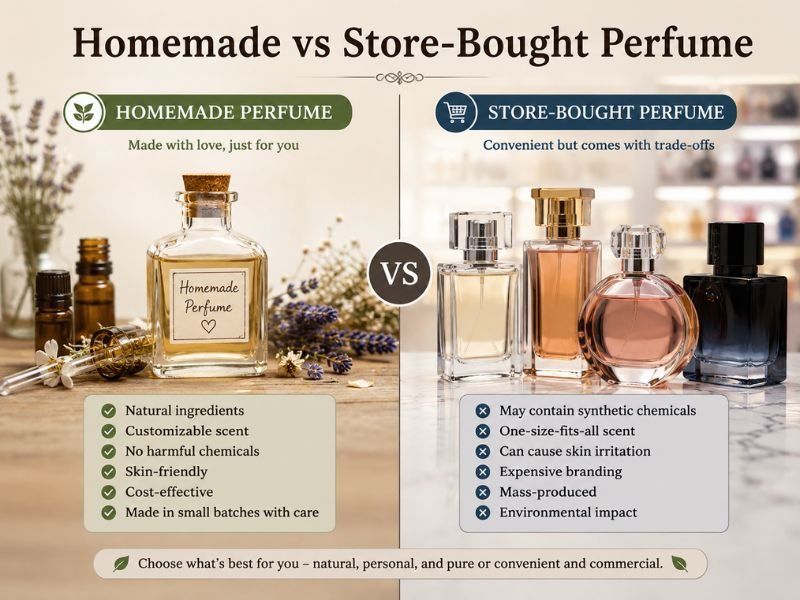 Comparison Between Homemade Perfume and Store-Bought Fragrance Bottles