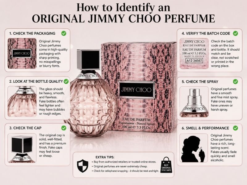 How to identify original Jimmy Choo perfume packaging and batch code