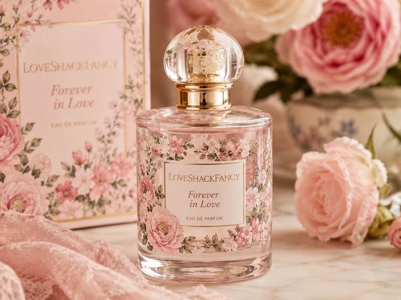 Love Shack Fancy perfume bottle featuring signature floral design and feminine luxury fragrance