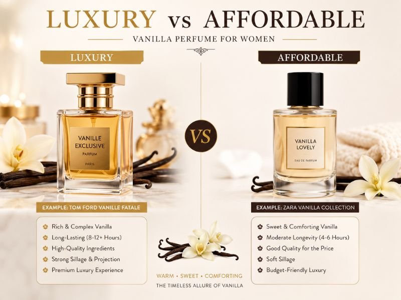 Luxury vs affordable vanilla perfume for women comparison