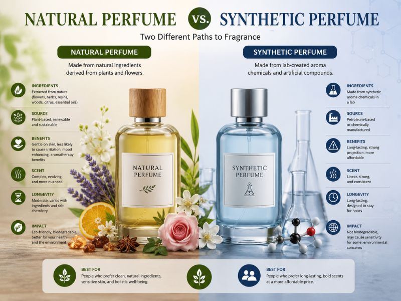 Natural perfume vs synthetic perfume side-by-side comparison