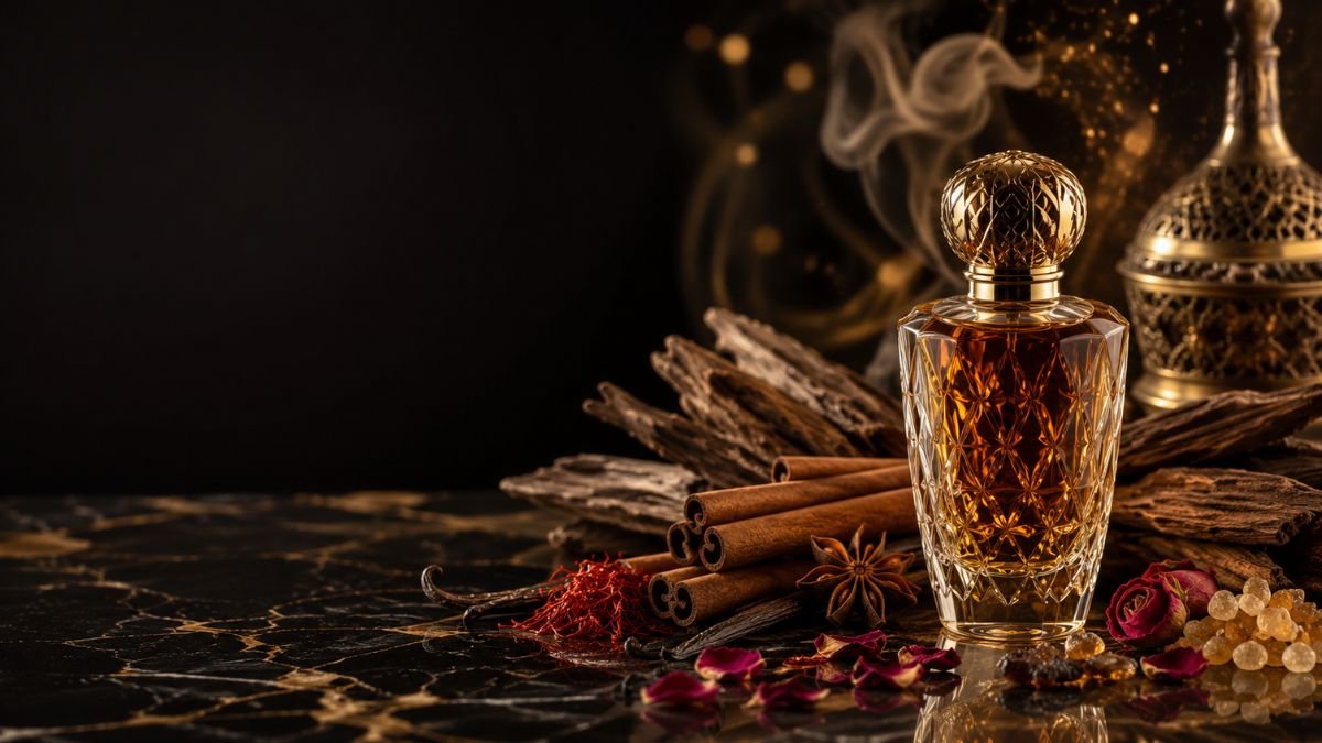 Oriental Fragrance Perfumes Collection with Amber, Oud and Vanilla Bottles