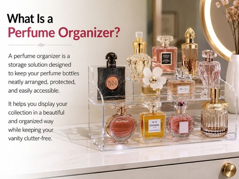 Perfume Organizer (2026)Clear acrylic perfume organizer neatly displaying luxury perfume bottles