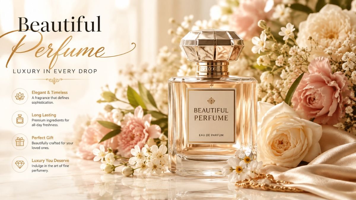Beautiful perfume bottle with elegant floral setting