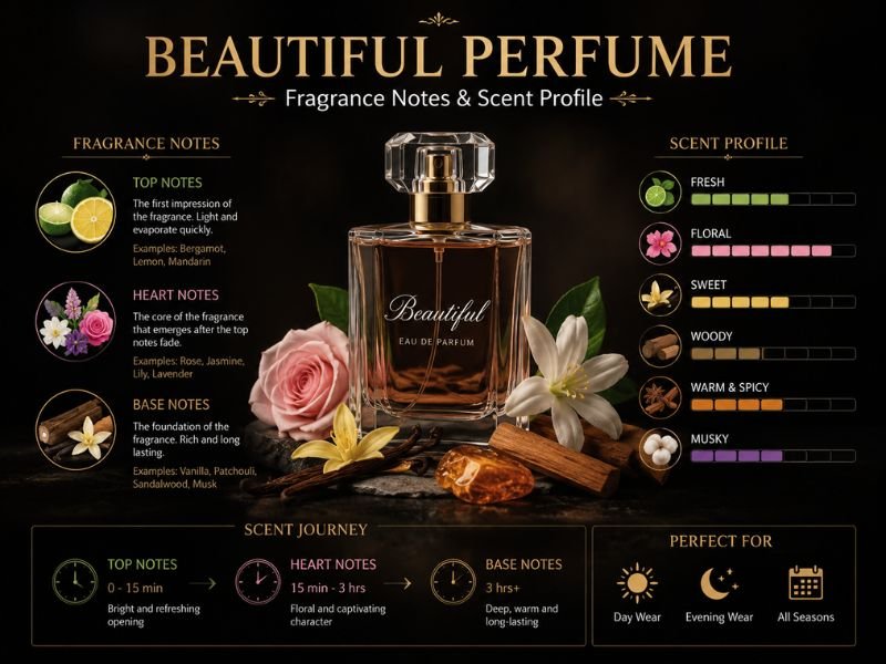 Beautiful perfume fragrance notes including floral citrus and vanilla
