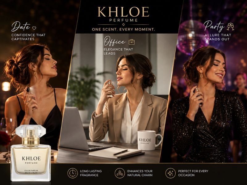 Woman wearing Khloe Perfume for office date night and special occasions
