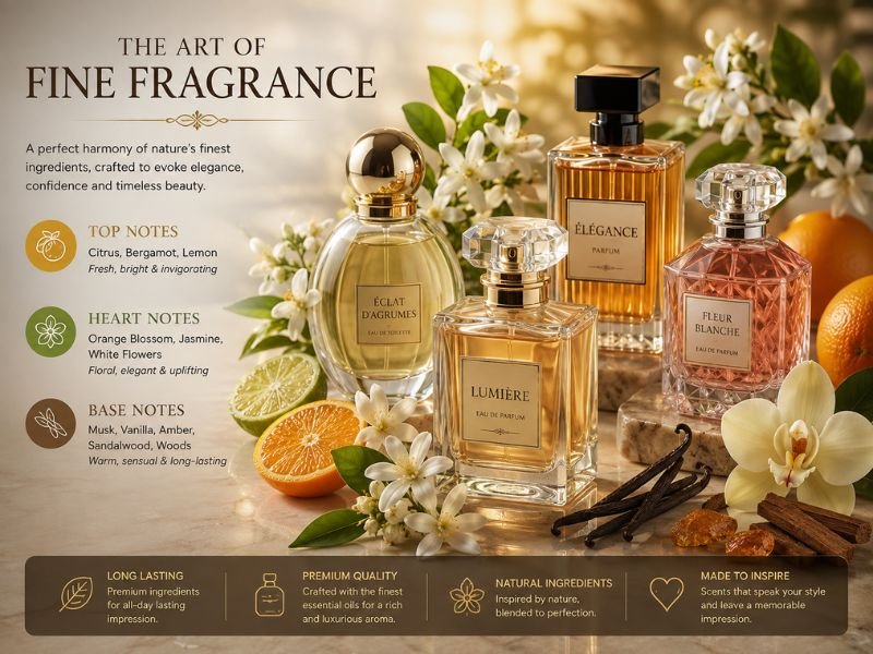 Different orange blossom perfume styles with floral and citrus notes