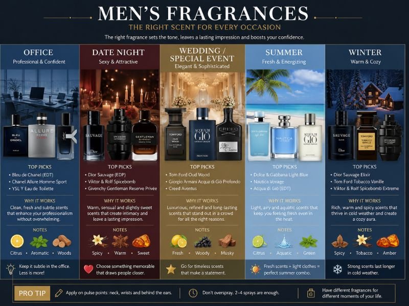 Best men's perfume brands for office dates weddings summer and winter