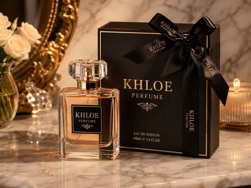 Elegant Khloe Perfume bottle design and premium packaging