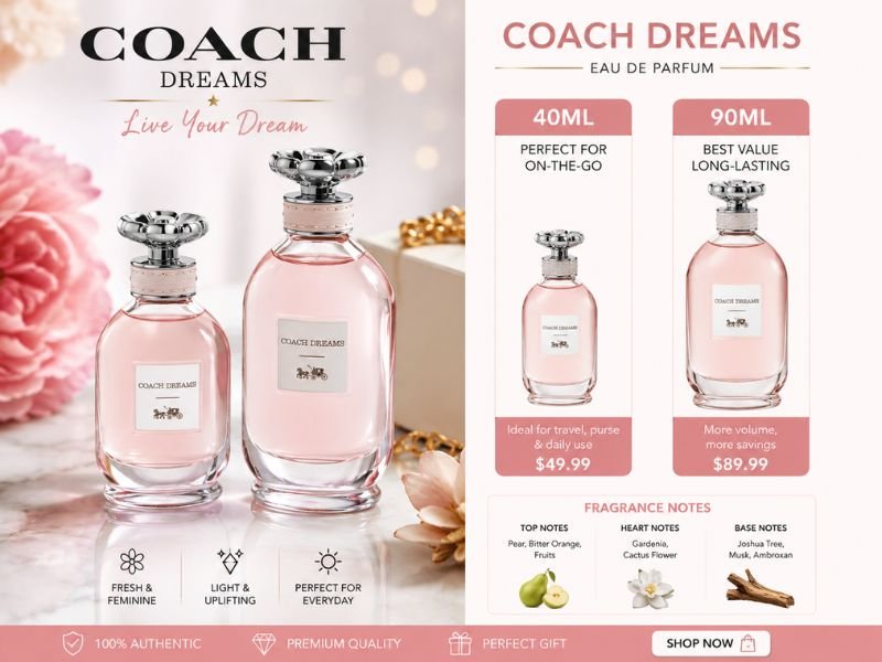 Coach Dreams Perfume buying guide and bottle size options