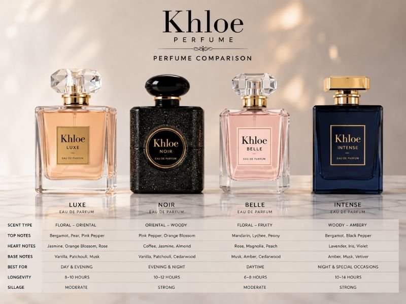 Khloe Perfume compared with popular women's luxury fragrances
