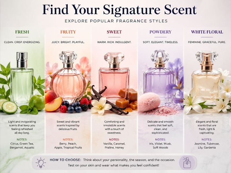 Different types of floral perfumes for women