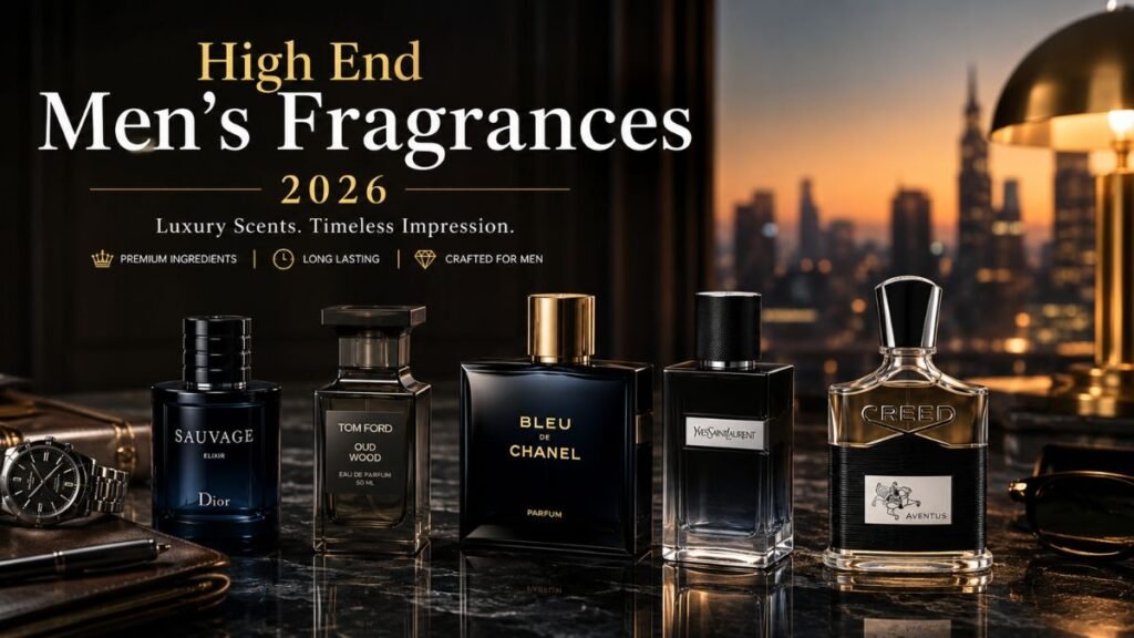 luxury high end men's fragrance bottle on elegant dark background