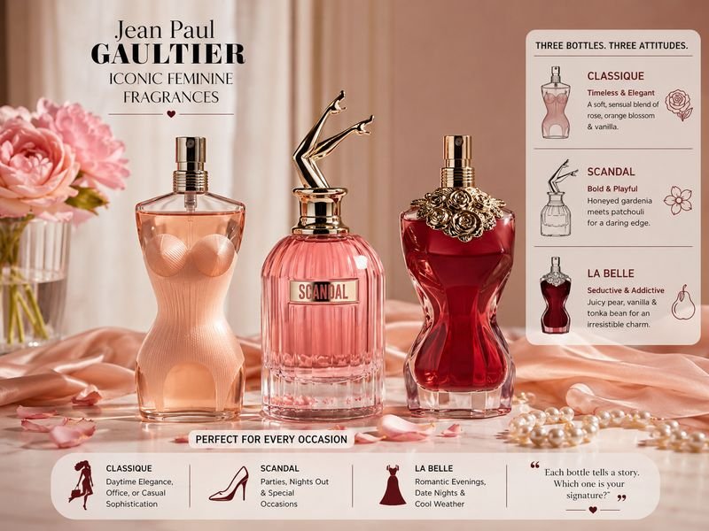 Jean Paul Gaultier perfume for women featuring Classique Scandal and La Belle