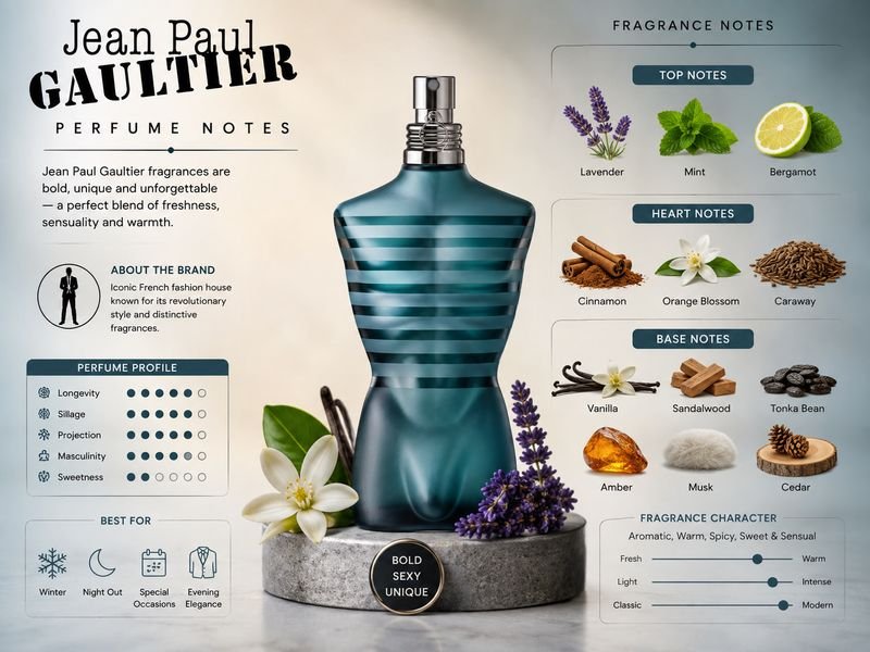 Jean Paul Gaultier perfume notes including vanilla lavender amber and floral accords