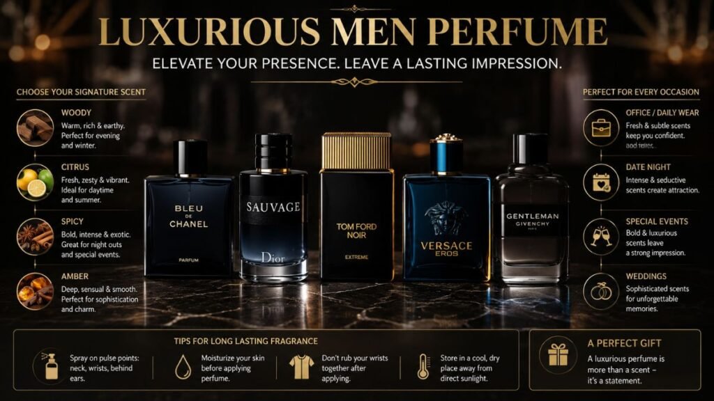 luxurious men perfume in an elegant luxury bottles