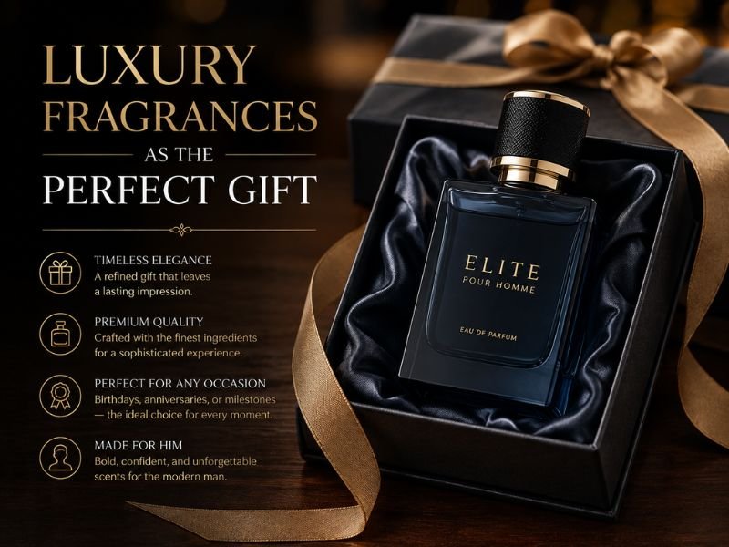 elegant gift-wrapped high end men's fragrance bottle as luxury present