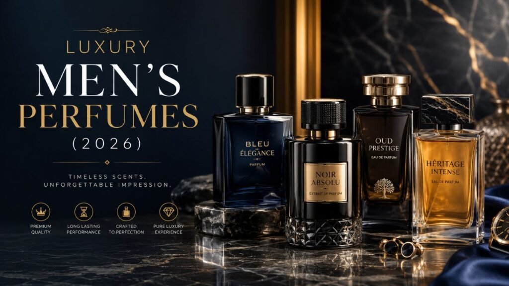 Luxury Mens Perfumes collection featuring premium designer and niche fragrances for 2026