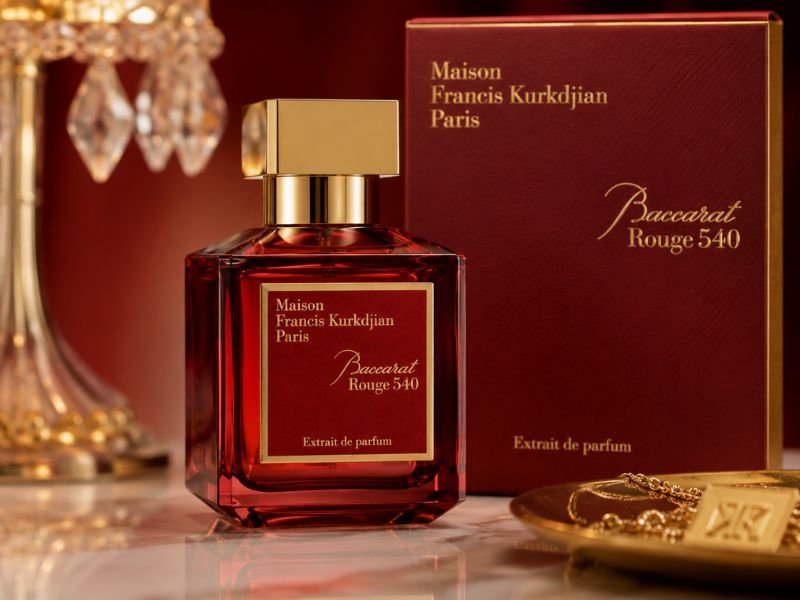 Luxury niche perfume bottles displayed on a premium black marble background