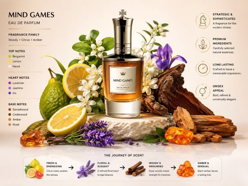 Mind Games Perfume profile with floral woody citrus and amber elements