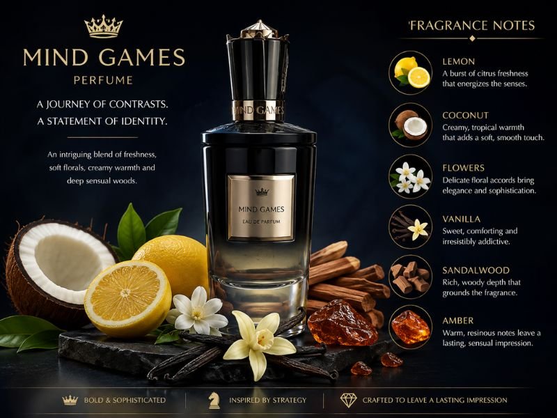 Mind Games Perfume fragrance notes with lemon flowers vanilla sandalwood and amber