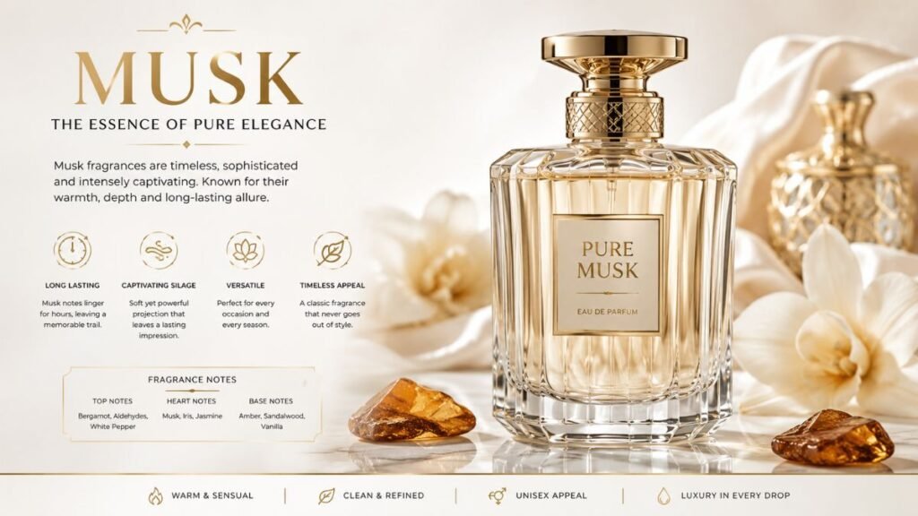 Musk Musk Perfume luxury bottle with a clean and elegant fragrance presentation