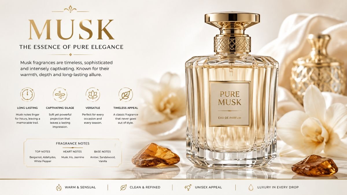 Musk Musk Perfume luxury bottle with a clean and elegant fragrance presentation