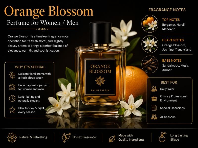 Unisex orange blossom perfume with floral and citrus notes
