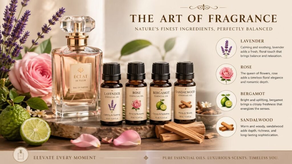 Perfume and essential oils with natural botanical ingredients