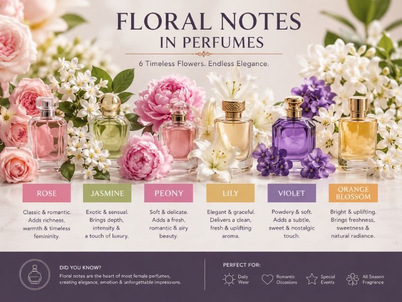 Popular floral fragrance notes for women's perfumes