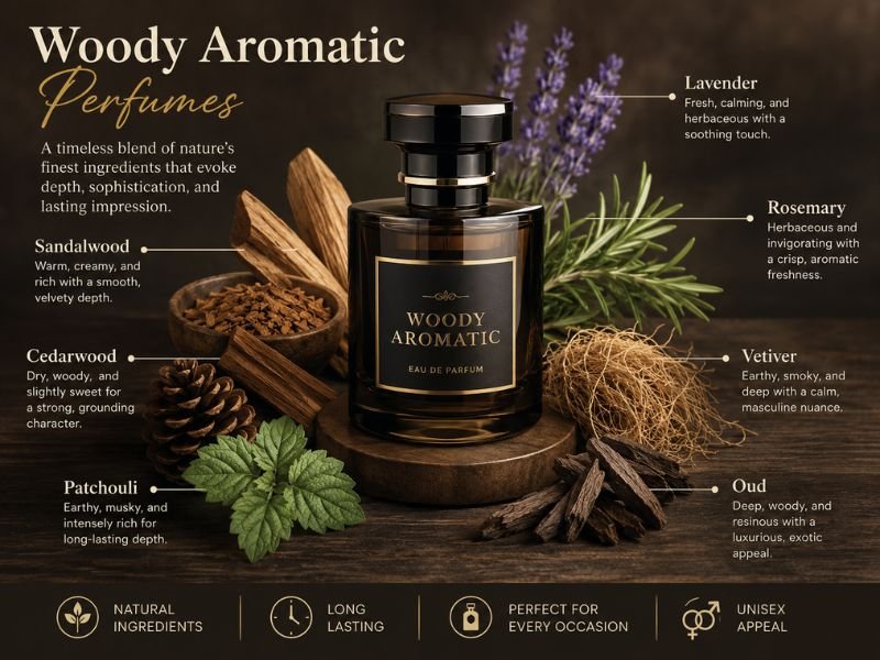 Popular woody and aromatic fragrance notes in perfumes