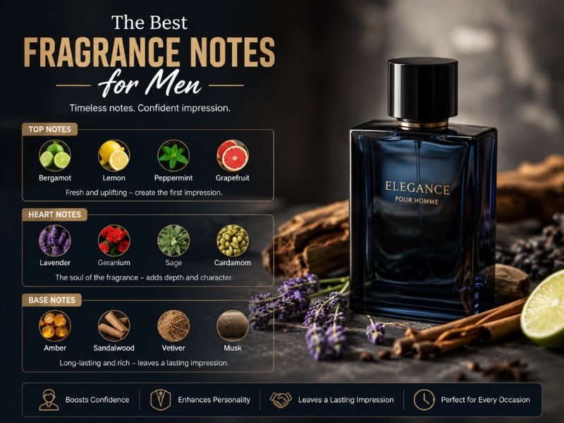 woody spicy and fresh fragrance notes for high end men's cologne
