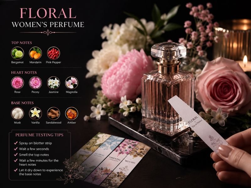 Testing a floral perfume before buying