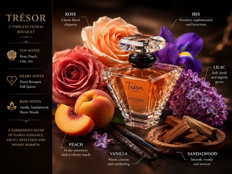 Tresor Perfume notes rose peach iris vanilla