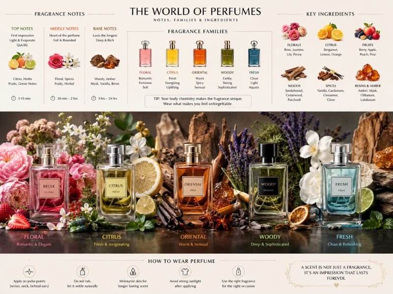 Different types of floral perfumes and fragrance styles