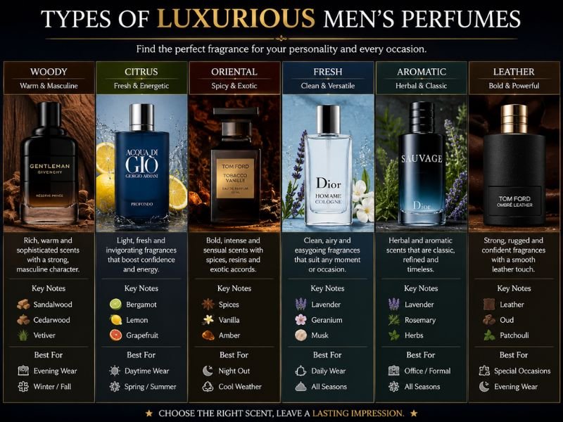 different types of luxurious men's perfume