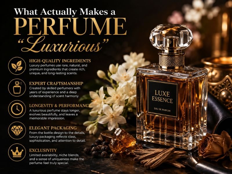 Luxury Men's Perfumes High-quality perfume ingredients including oud wood, sandalwood, citrus, and amber
