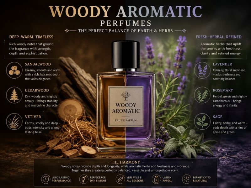 Woody and aromatic notes used in woody aromatic perfumes