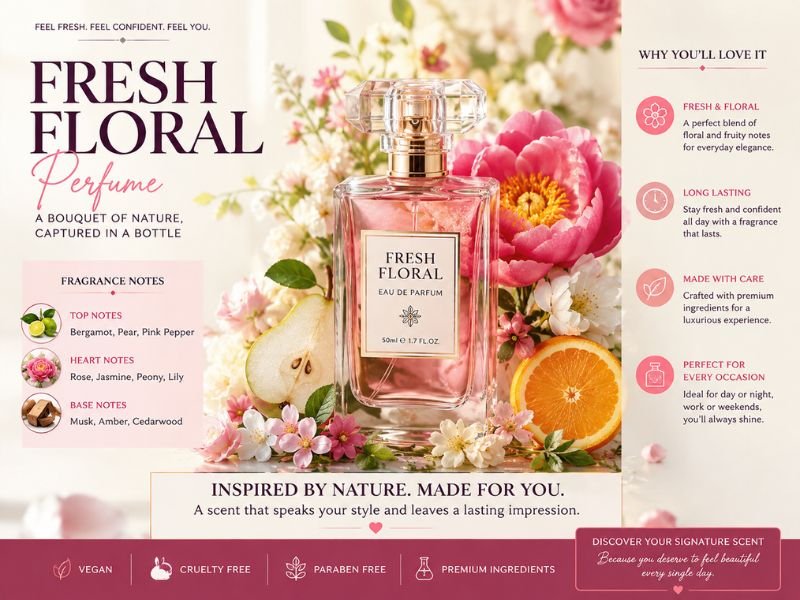 Fresh floral perfume with colorful flower notes