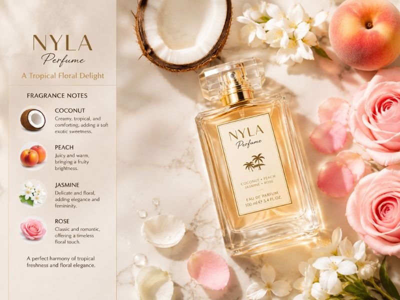What does Nyla Perfume smell like with peach coconut jasmine and rose