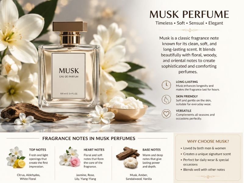 Musk Musk Perfume with soft white musk and elegant fragrance elements